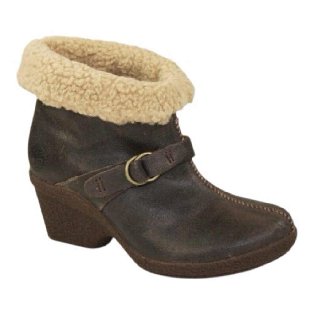 Timberland Bayden Brown Leather Ankle Fleece Heel Boots 17670 Size 8